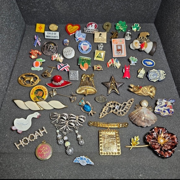 Large Lot Of 56 Pins & Brooches Various Styles Colors & Materials Some Branded - Picture 1 of 10